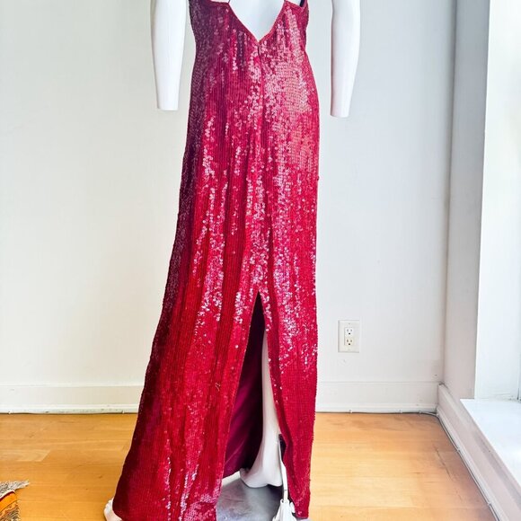 Joseph Ribkoff Gala Red Dequion Low Plunge Open Back Bia Cut Gown M - Picture 11 of 12